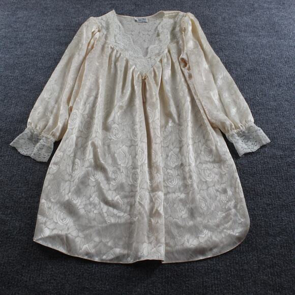 Vintage Miss Dior Lingerie Robe Womens Small Ivory Lace Peignoir Floral 80s - Picture 1 of 11